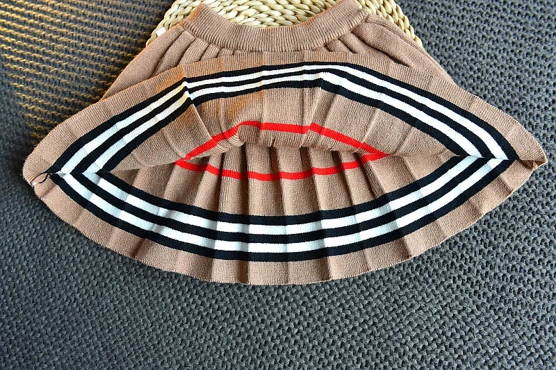 Warm Kids Clothing Little Girls Knit Outfits Stripes Sweater Cardigan Top&skirt Fashion Winter Bow Tie Clothes for Girl Sets