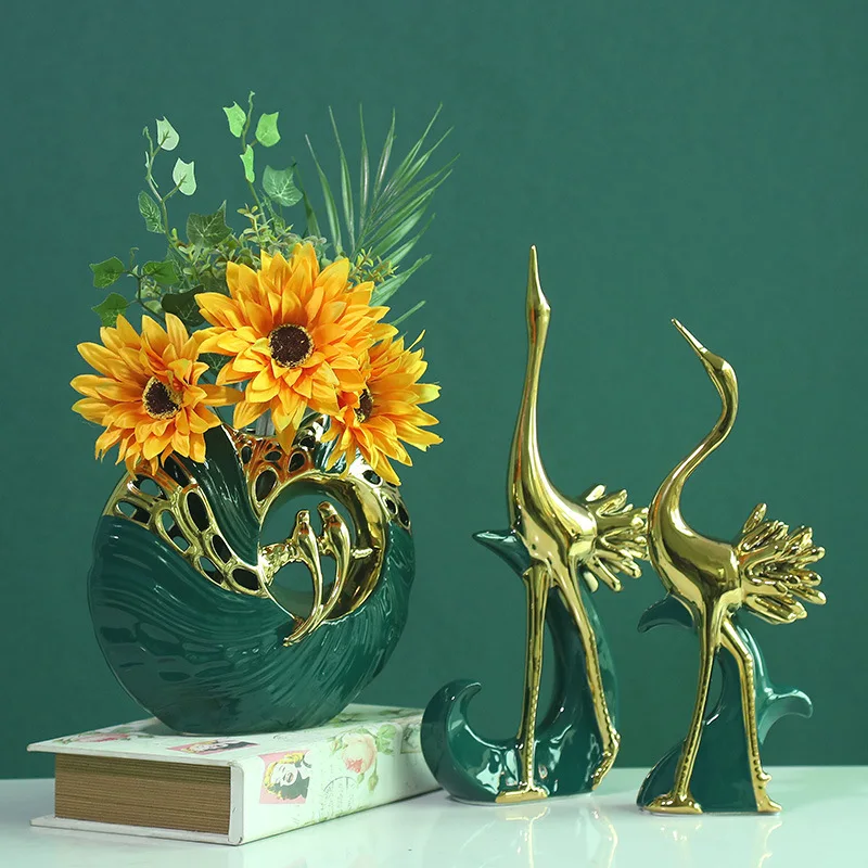 

Современный гальванический золотой керамический журавль, скульптура, украшение для крыльца, абстрактное искусство, животные, фарфоровые краны, ремесла, украшение для дома