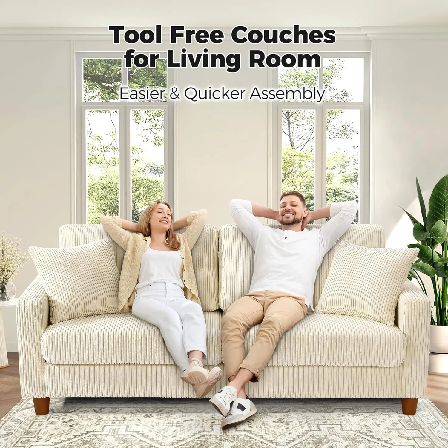 70in Corduroy Couch, Kidirect Sofa No Tool Assembly, Comfy Couches for Living Room 21in Deeper Seats, Corduroy Sofas for Living
