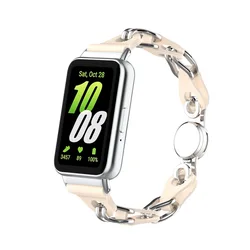 Magnetic Chain Band with Hollow Leather Bracelet Strap - Samsung Galaxy Fit 3 (Starlight - Silver)