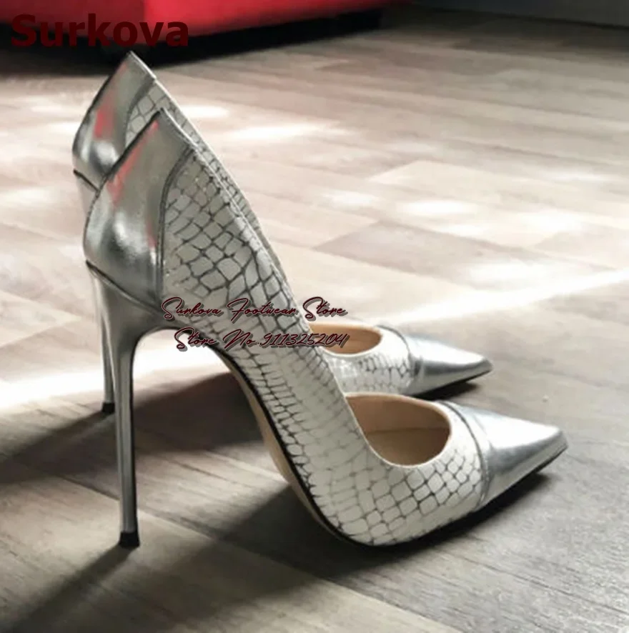 Surkova Silver Pink Snakeskin Pattern High Heel Shoes 12cm 10cm