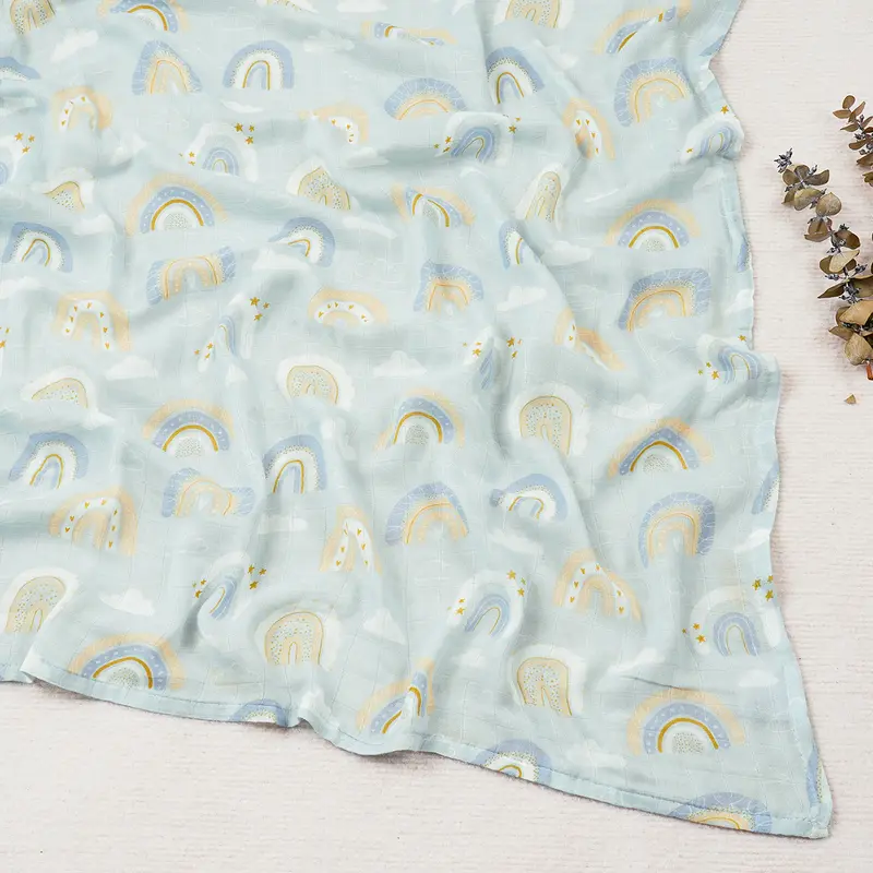 Elinfant Cute Soft Print Baby Towel Wrap 120x110cm Bamboo Cotton Baby Muslin Swaddle Blanket - Image 10