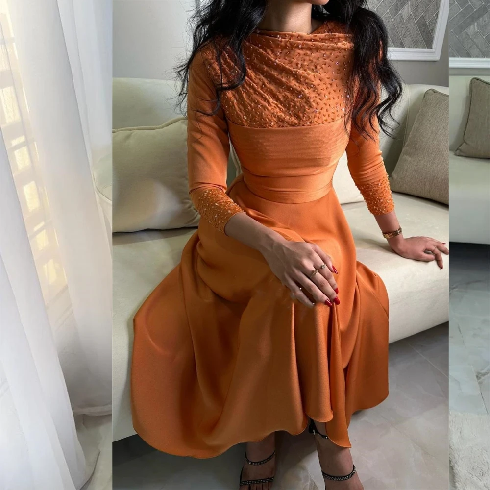 

Prom Dress Jersey Beading Birthday A-line Scoop Neck Bespoke Occasion Gown Midi Dresses Saudi Arabia