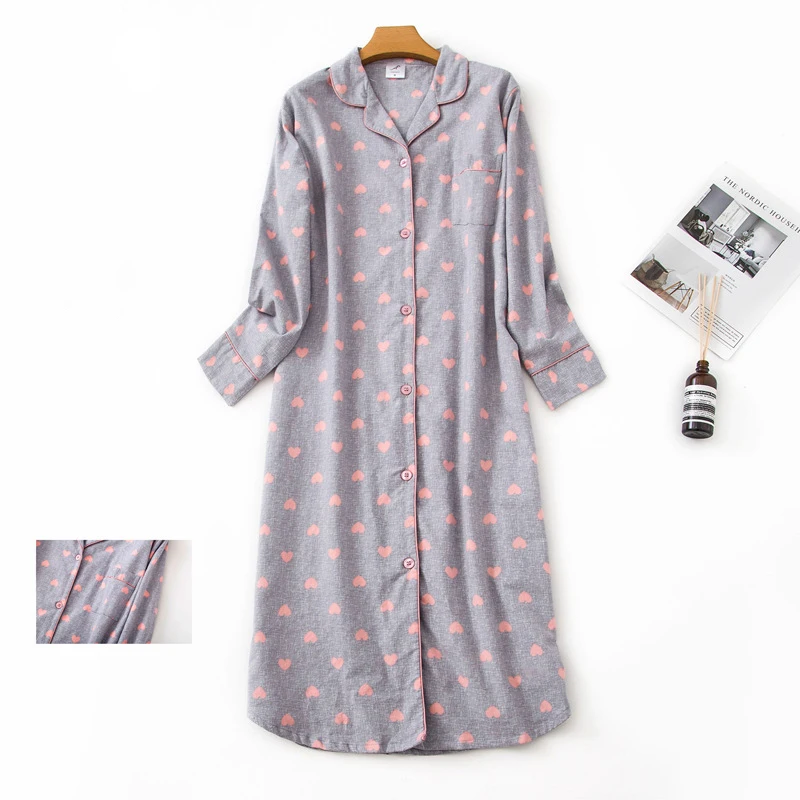 Ladies Cotton Nightgown Plus Size Long-sleeved Flannel Plaid Print Women Sleepwear Button UP women nightgowns women nightdresses sleeping dress
