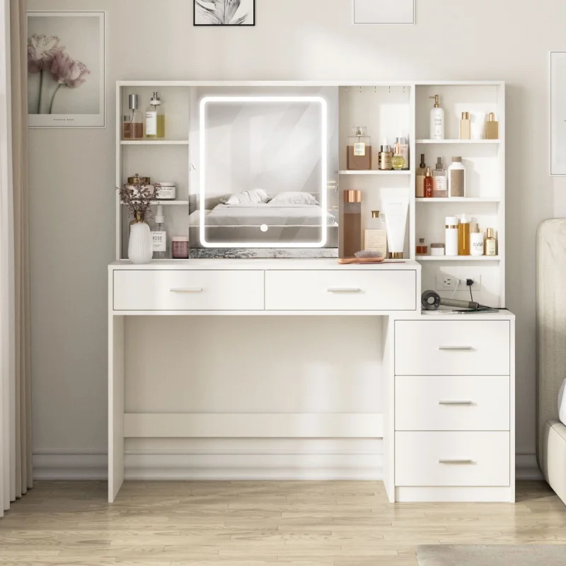 

Современный деревянный туалетный столик, комод с ящиками для хранения и светодиодной подсветкой, длинный зеркальный дизайн, мебель для спальни