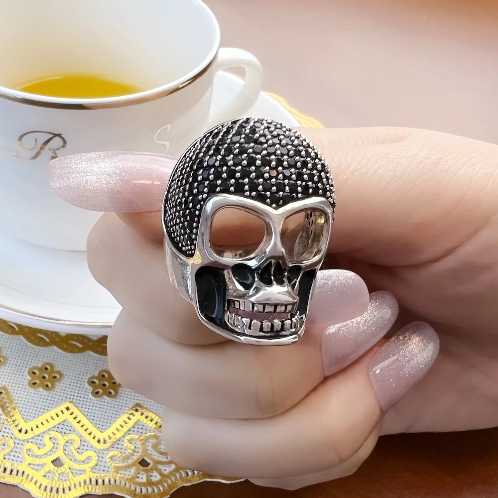 Anillo de calavera de Plata de Ley 925, nuevo estilo europeo
