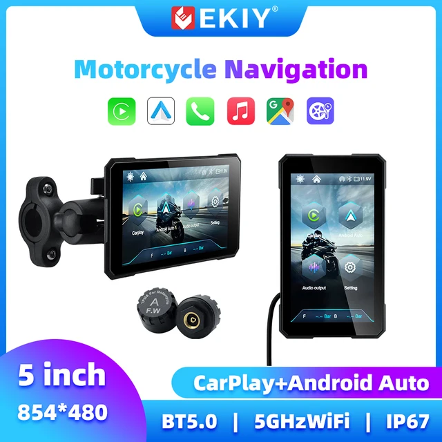 EKIY 5 Inch Motorcycle GPS Screen Rotating Motorcycle Carplay Screen Navigation GPS Monitor Wireless Carplay Android Auto