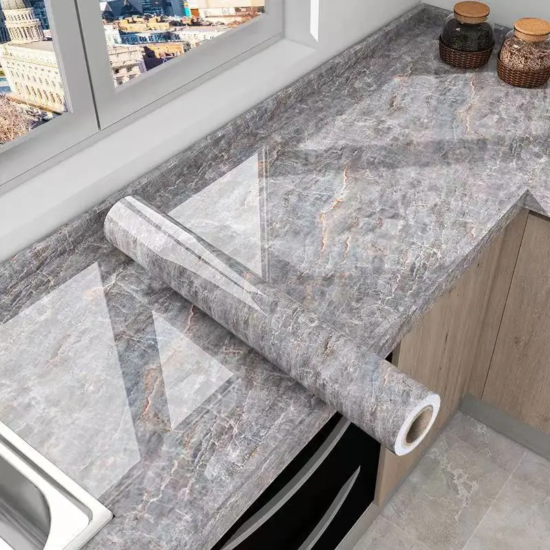 40cm Marble Self-adhesive Wallpaper Bathroom Kitchen Cabinet Countertop Contact paper PVC Waterproof Wall Stickers 2