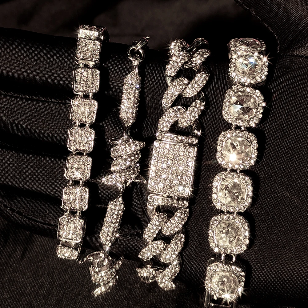 Hip Hop Bling Iced Out Crystal Cuban Link Bracelet For Women