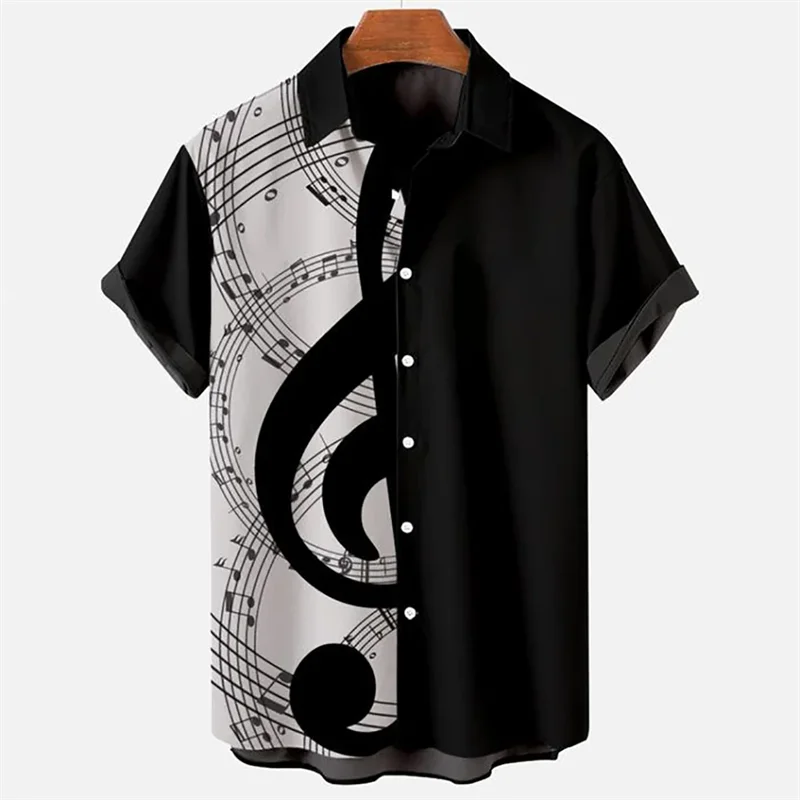 thumbnail image 1 of Camisa de verano para hombre 2024, camisetas hawaianas de manga corta con estampado de notas musicales para niños y niñas, camisetas de viaje para la playa, ropa informal con solapa, 1 of 5