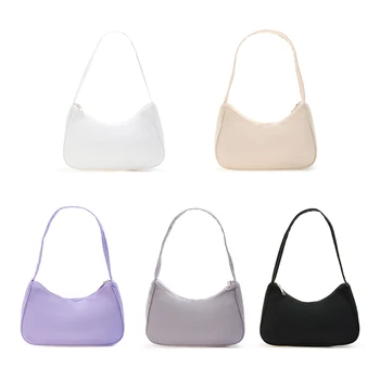 Borse Shopping Eleganti da Donna, Borse Hobo in Nylon Tinta Unita, Borse Sottobraccio Semplici con Cerniera