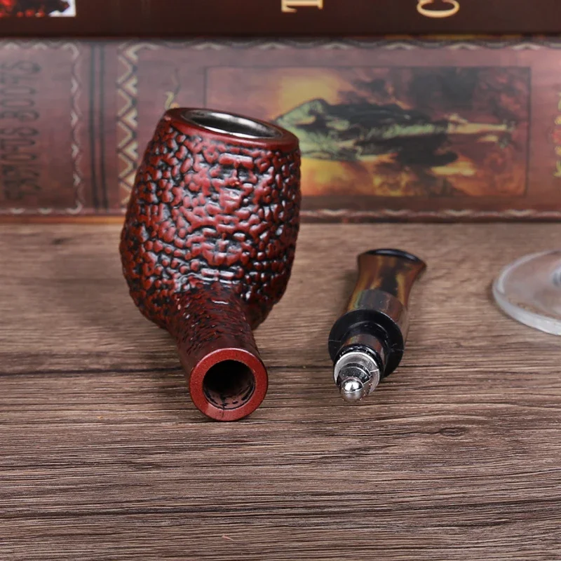 Classic Straight Handle Resin Wood Tobacco Pipe with Filters for Father Smoke Tools tobacco pipe,smoking pipe