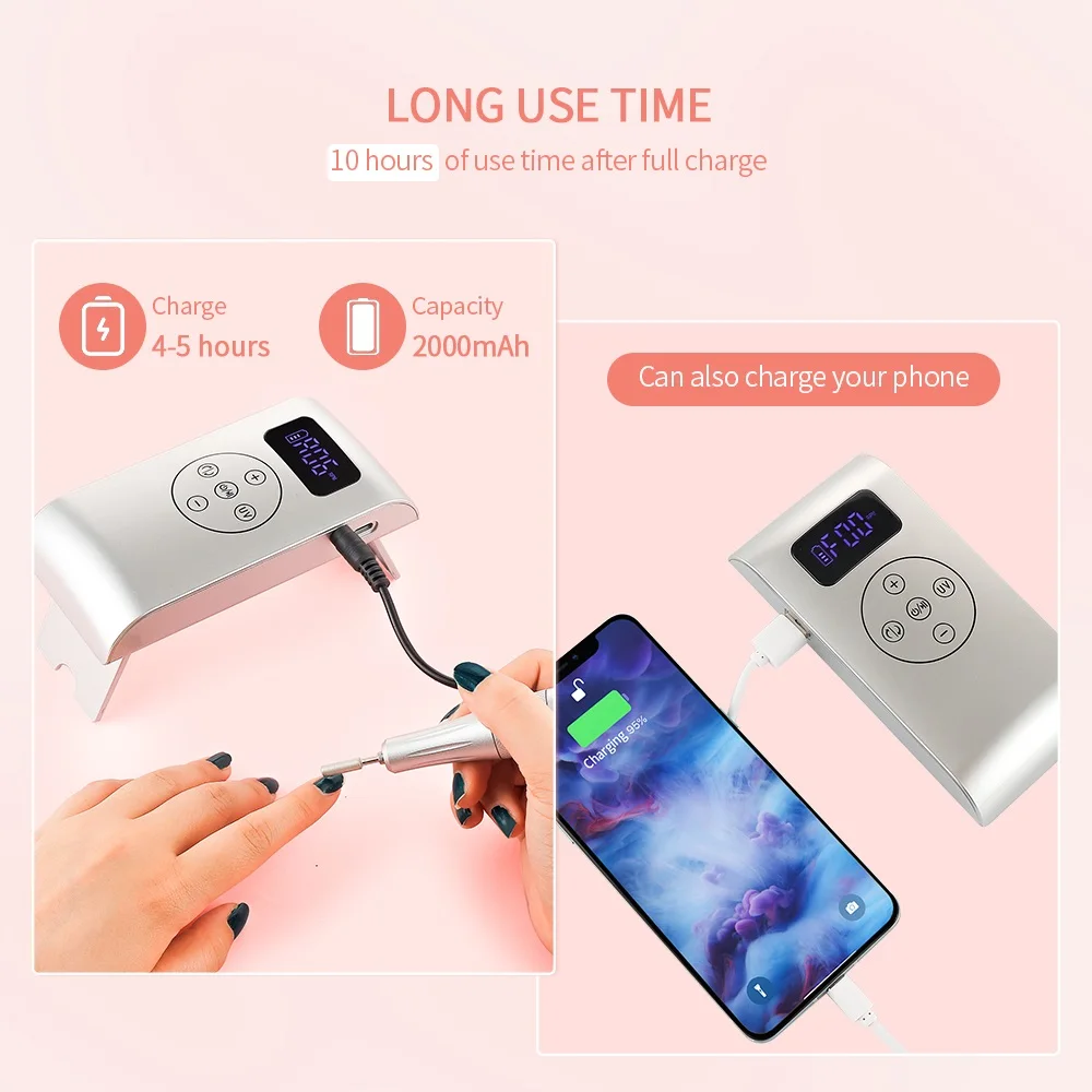 2-IN-1 Nail Drill Pen & Mini Nail Dryer Portable Power Bank 35000RPM Manicure Nail Polisher Red Light Fast Drying LED Nail Lamp