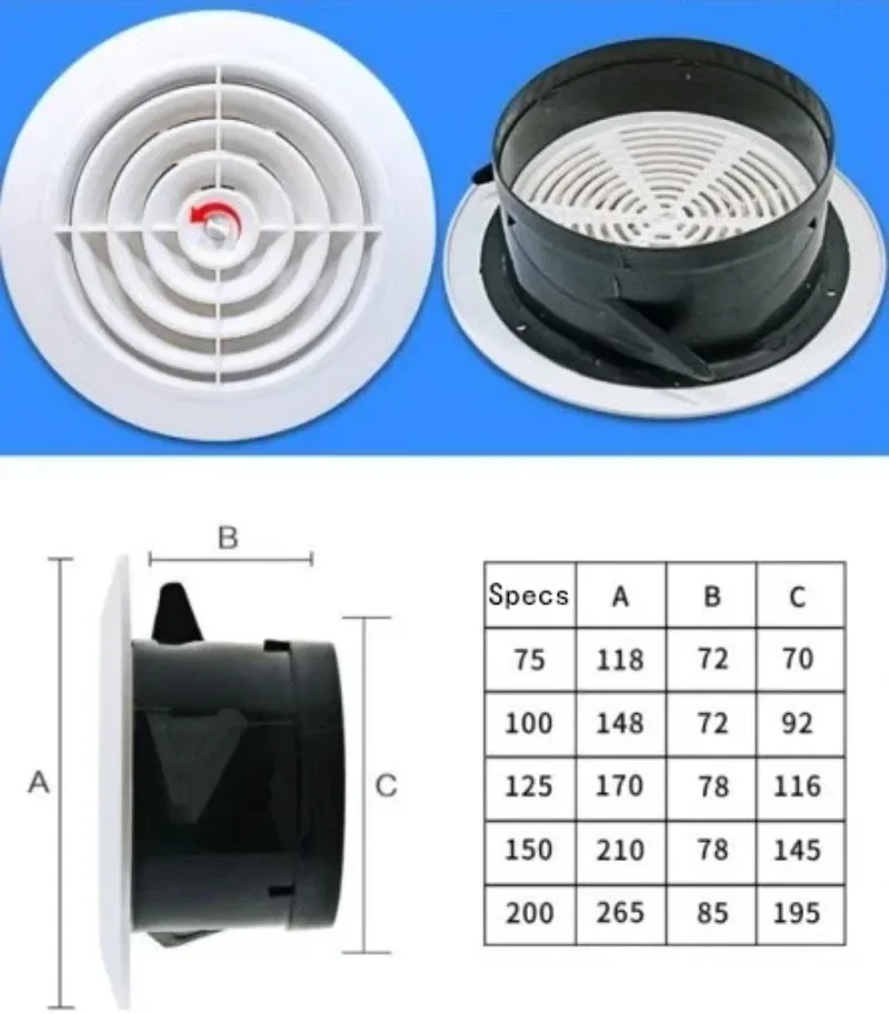 Round Air Vent Louver Grille Cover Outlet Adjustable Exhaust Vent Ducting Ventilation Grilles 75/100/125/150mm Air Cover