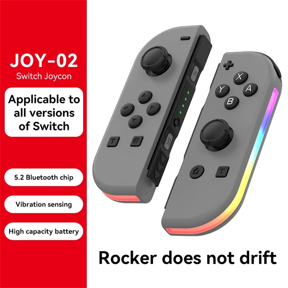 Game Controller BT 5.2 RGB LED Switch L/R Joypad Nintendo Switch/Lite/Oled JoyCon Dual Vibration