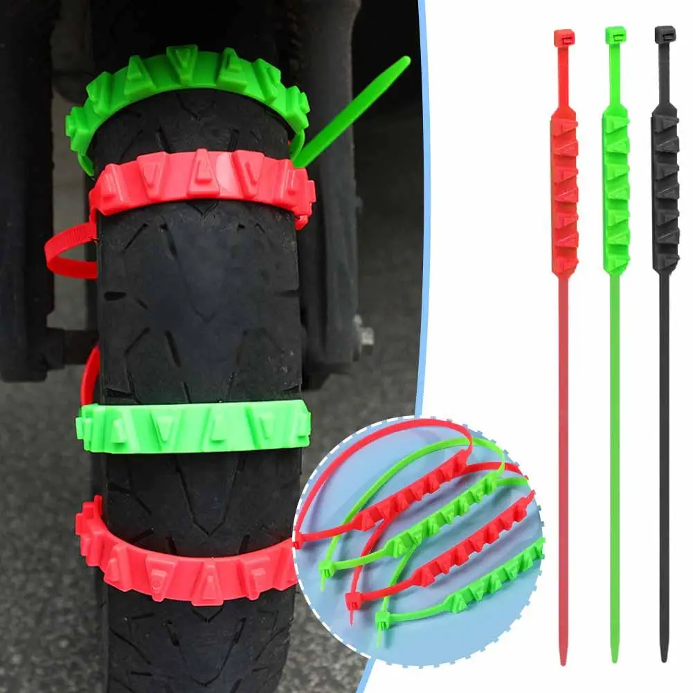 10Pcs Anti-Skid Chains for Motorcycles Bicycles Winter Tire Wheels Non-slip Cable Ties Motorbike Emergency Tire Chain Tool