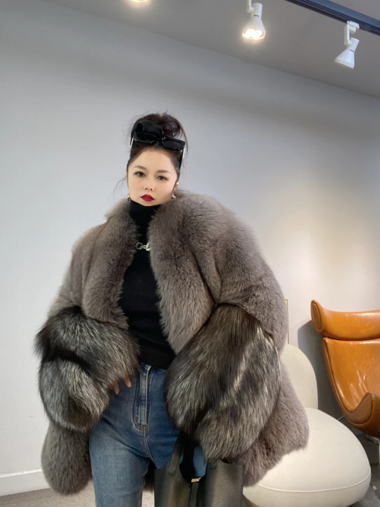 Fangtai 2023 New Winter Warm Luxury Natural Real Fox Fur Jacket For Women Fashion Outwear FemaleVest Coats Free shipping Warm