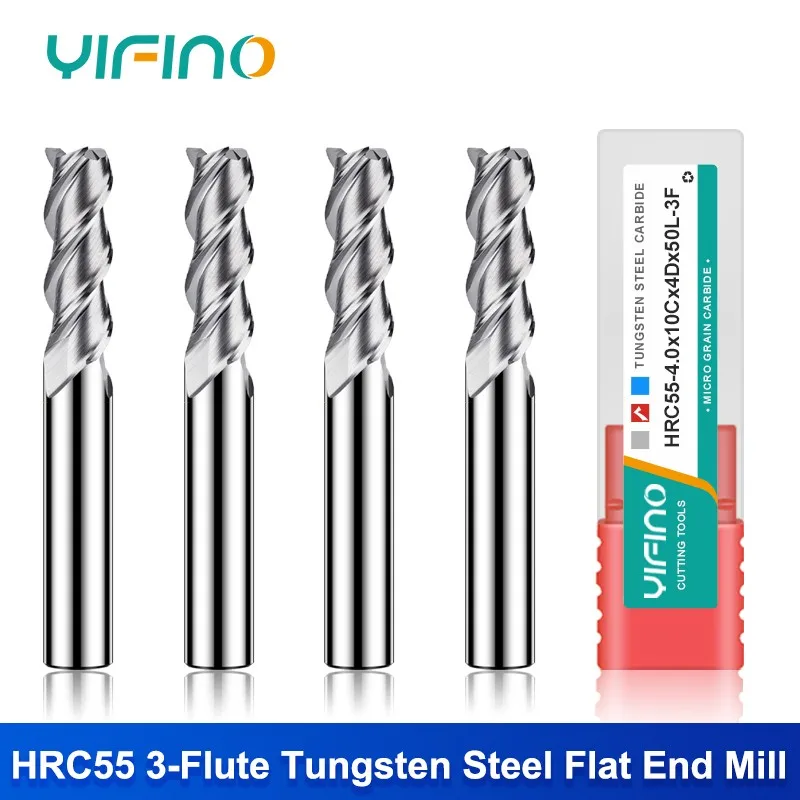 

YIFINO HRC55 For Aluminium Milling Cutter Tungsten Steel Carbide 3-Flute Flat End Mill CNC Mechanical Machining Endmills Tools