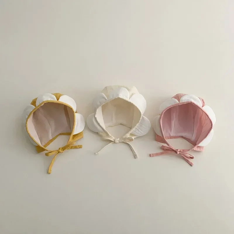 Charming Floral Sun Hat for Babies - Windproof, Spring/Summer, White Beanie