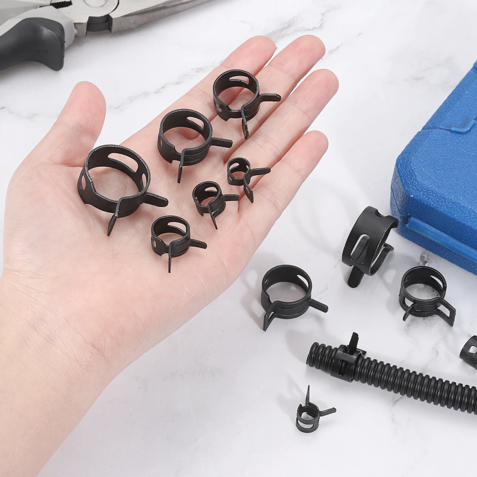 Hose Clamp OCR 260 PCS 6-25mm Fuel Line Hose Spring Clip Clamps Fasteners Silicone Vacuum Hose Pipe Clamp Steel Wire Air Tube Water Pipe Clip 12 Sizes Abrazaderas De Metal