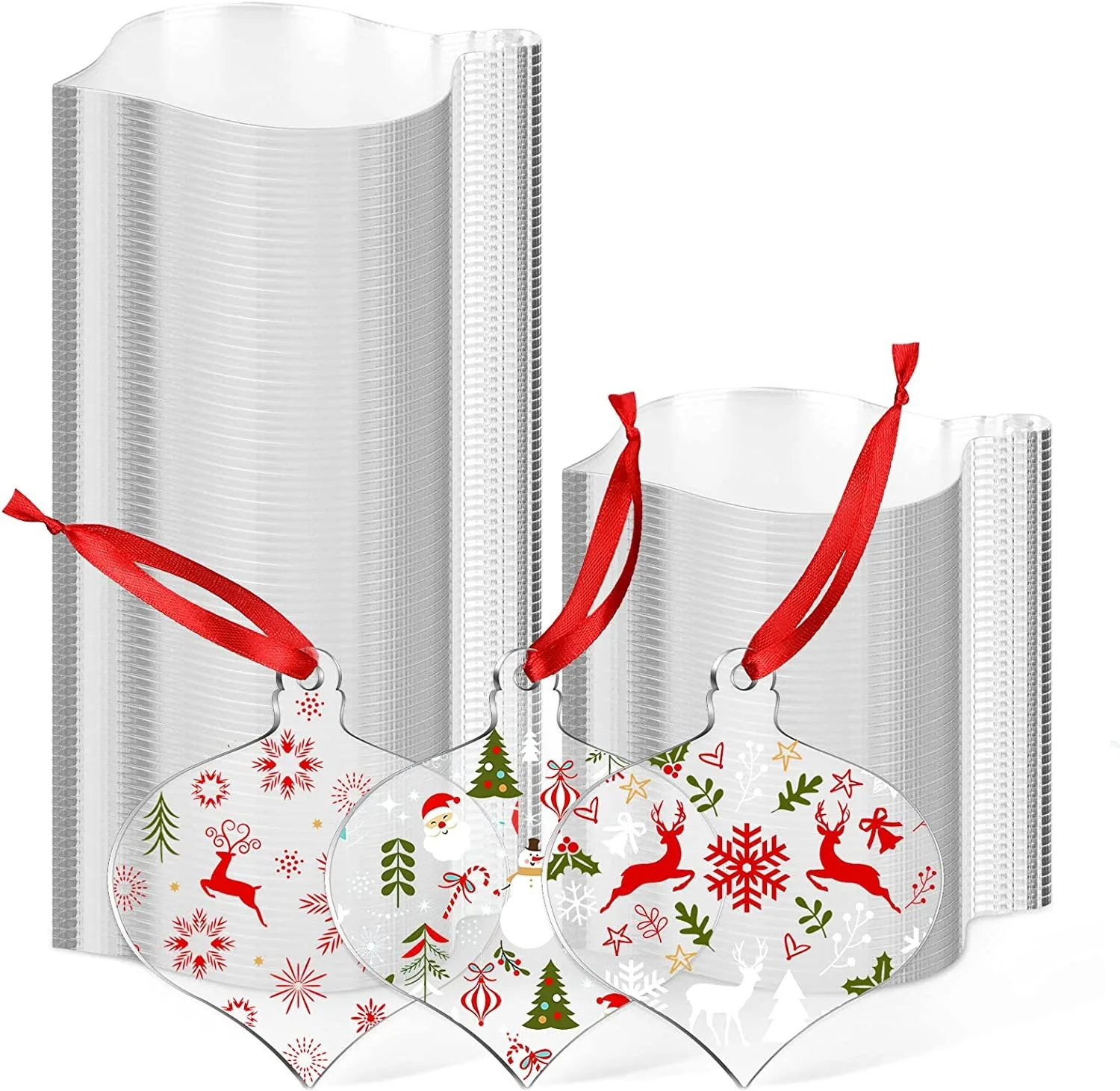 Clear Acrylic Ornament Blanks for Christmas Tree, Round Acrylic Discs, 1  Rolls Red Ribbon, DIY Crafts, Bulk, 10 Pcs - AliExpress