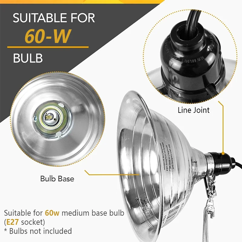 E27 Reptile Heating Lampshade Ceramic Heat Lamp Bulb Lighting Set Turtle Lizard Snake Reptiles Terrarium Lighting 25W/100W/200W