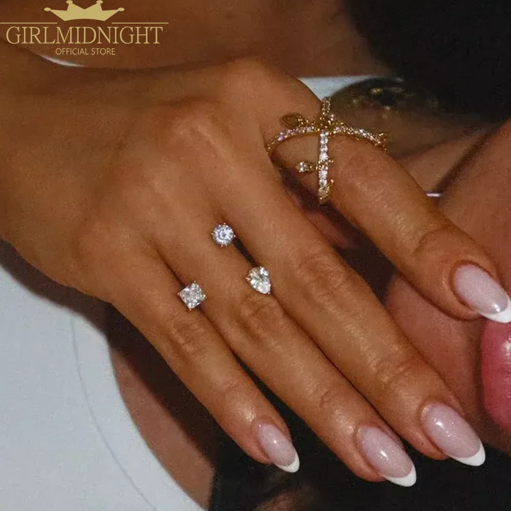 2025 New Luxury Shiny Heart Round Cubic Zirconia Paved Geometric Open Ring Gold Color for Women Jewelry Accessories Wholesale 4