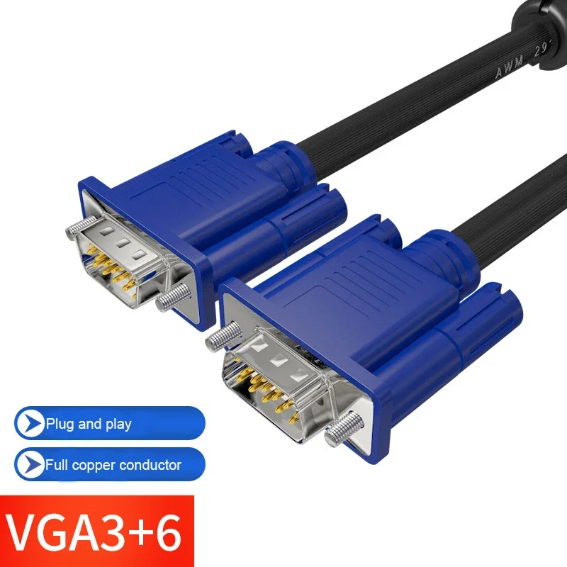 1080P VGA To VGA Cable 15 Pin Male to Male Extension Converter 3+6 Cord Copper Core Cable For Computer Monitor Projector