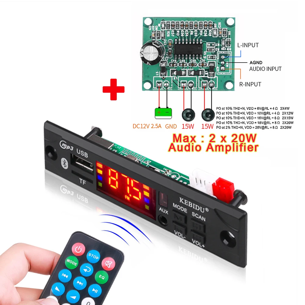 Car Audio Upgrade Bluetooth 12V MP3 Player Module WMA Decoder Board 3.5mm Line IN USB TF FM Radio Wireless Audio Receive