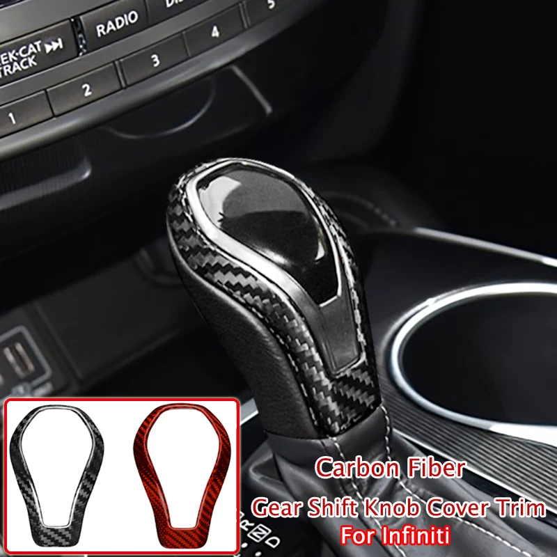 인피니티 Q50 Q60 QX60 QX80 액세서리 기어 시프트 노브 커버 트림 자동차 인테리어 장식 스티커에 대한 실제 탄소 섬유 스티커