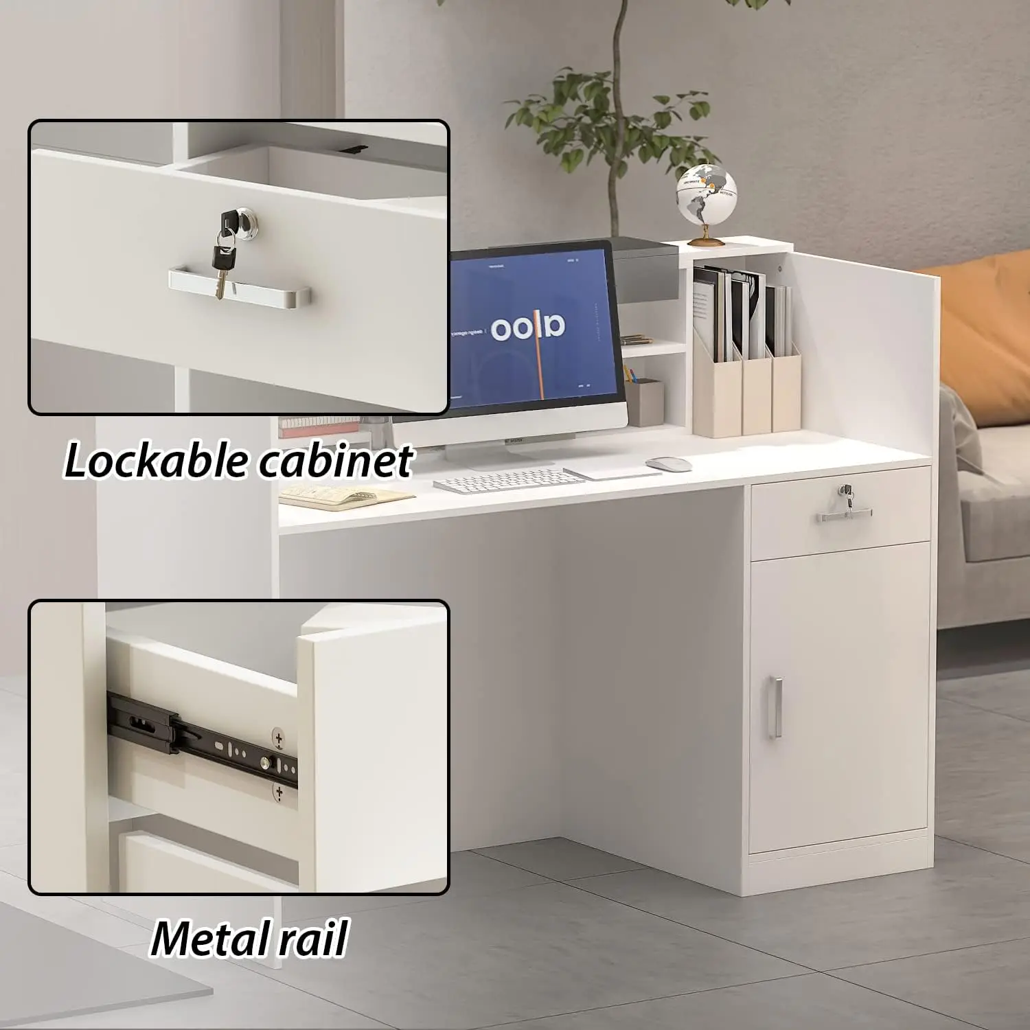 Aiegle Reception Counter Desk With Adjustable Shelf & Lockable Drawersfor Salon Reception Room Checkout Office, White (55.1"" L