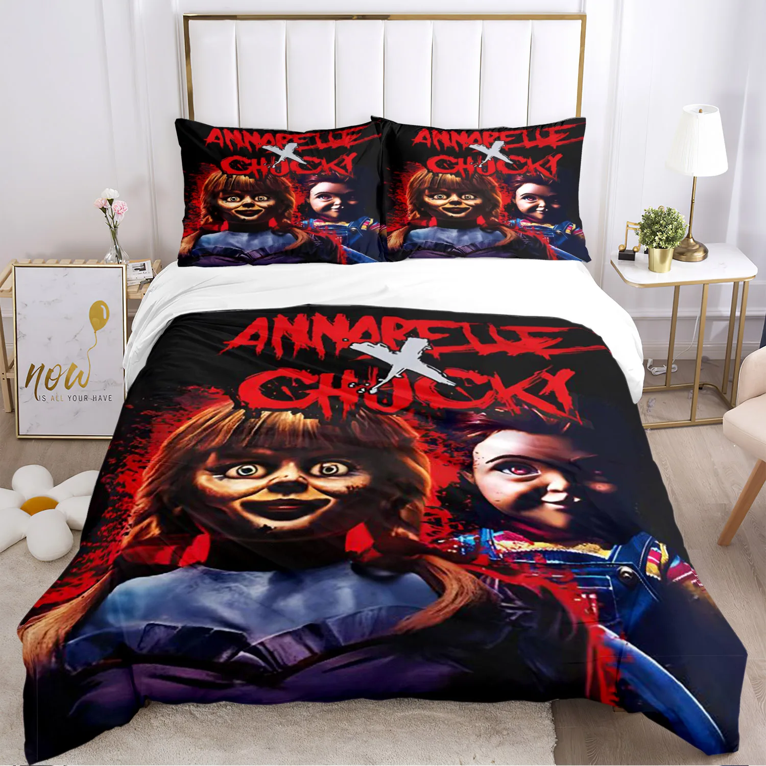 Chucky terror  Bedding Set Soft duvet Pillowcase Comfort sheets/Double bed Full size Horror customizable Halloween gift 4