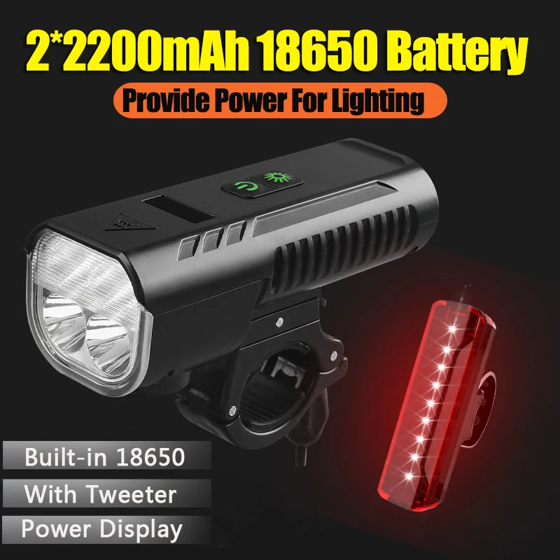 

4400mAh Bicycle Light USB Chargeable MTB 1000LM Bike Light IPX4 Waterproof 4LED Headlight Power Bank 130dB Horn Bike Accessories