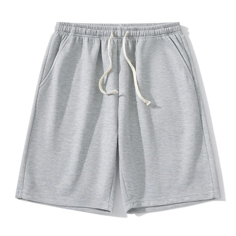 2024 Men's Korean Fashion Solid Color Sports Summer Boys Versatile Drawstring Simple Elastic Waist Pocket Loose Casual Shorts