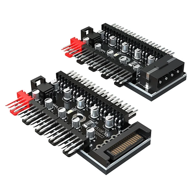 EnLabs PWMHUB10S 10 Ports 4-Pin PWM Fan Hub, SATA 15pin to 10 Fan Power  Splitter Adapter Cable w/ Self-sticker for 3Pin / 4Pin fan 