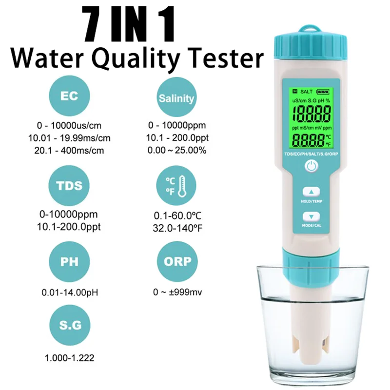 5 in 1 pH/EC/TD温度測定器 デジタルPH計 塩分濃度計 水質