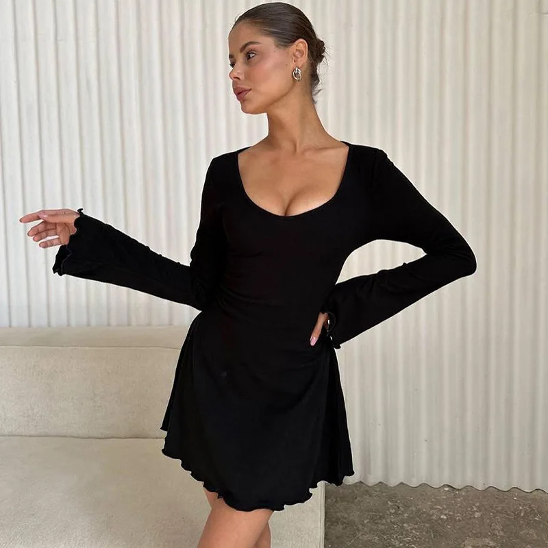 

Popular Winter New Fashion Slim Back StrapUCollar Sexy Dress Wholesale-HT