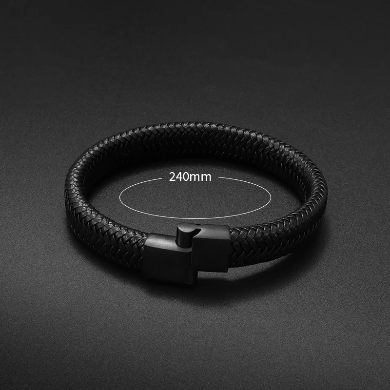 Leather Braided Bracelet Single Metal Magnetic Clasp Mens Unisex Charm Party Jewelry Gift