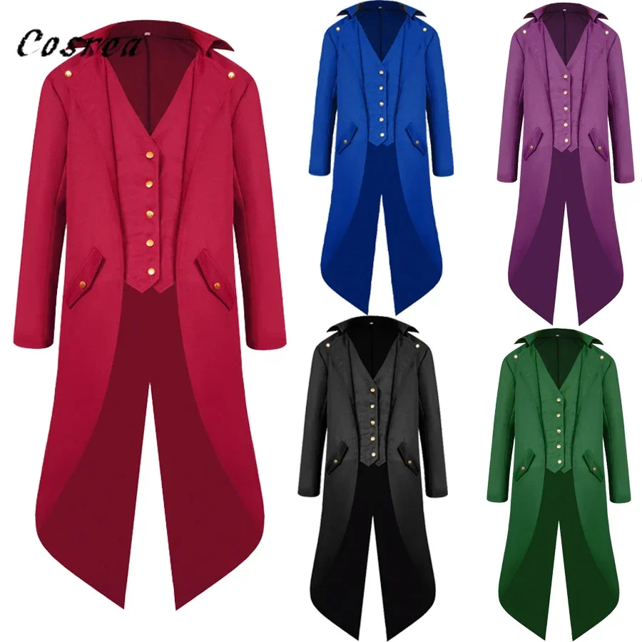

Medieval Retro Red Tuxedo Tailcoat Mens Jacket Coats Swallowtail Dust Cosplay Steam Punk Costume Palace Dress Europe Uniform
