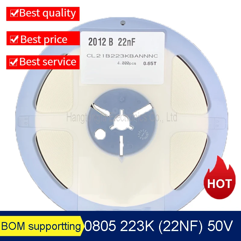 4000PCS Chip Capacitor 0805 223K 50V 2012 22NF 0.022UF X7R CL21B223KB A REEL Ceramic Capacitor SMD NEW 5 50pcs cbb capacitor 630v 223j 223k 630v 0 022uf 22nf leg pitch p10mm film capacitor brand new good quality in stock