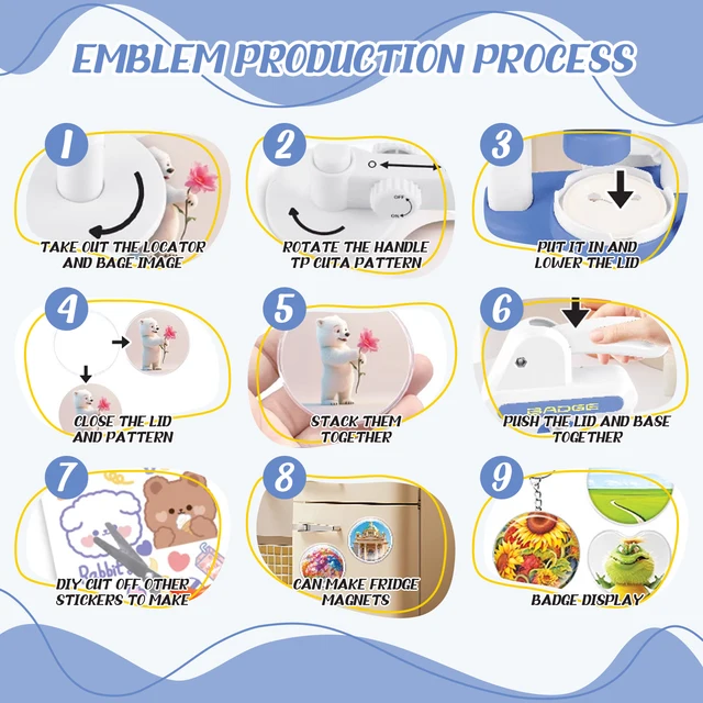 Button Maker Machine Installation-Free DIY Button Pin Maker Machine Badge Press Machine Blue Easy to use Great gift