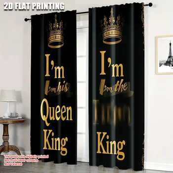 2 pezzi, tende minimaliste stampa 2D Re e regina Stampate 100% poliestere (senza asta) Decorazioni per la casa perfette per la camera da letto, 1