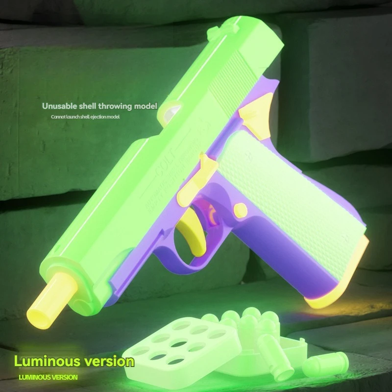 Throw Shell Toy Gun Luminous Manual Pistol M1911 Colt Anti-stress Fidget Gun Weapons Toy Cannot Shoot for Children Kids Adults 2