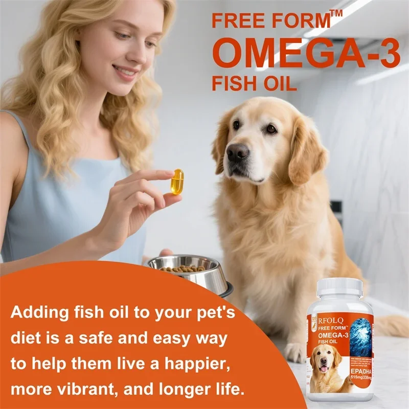 120 Softgels Deep-sea Fish Oil for Dogs Rich OMEGA 3 & 6 Salmon Oil Beauty Hair Protects Joint Health