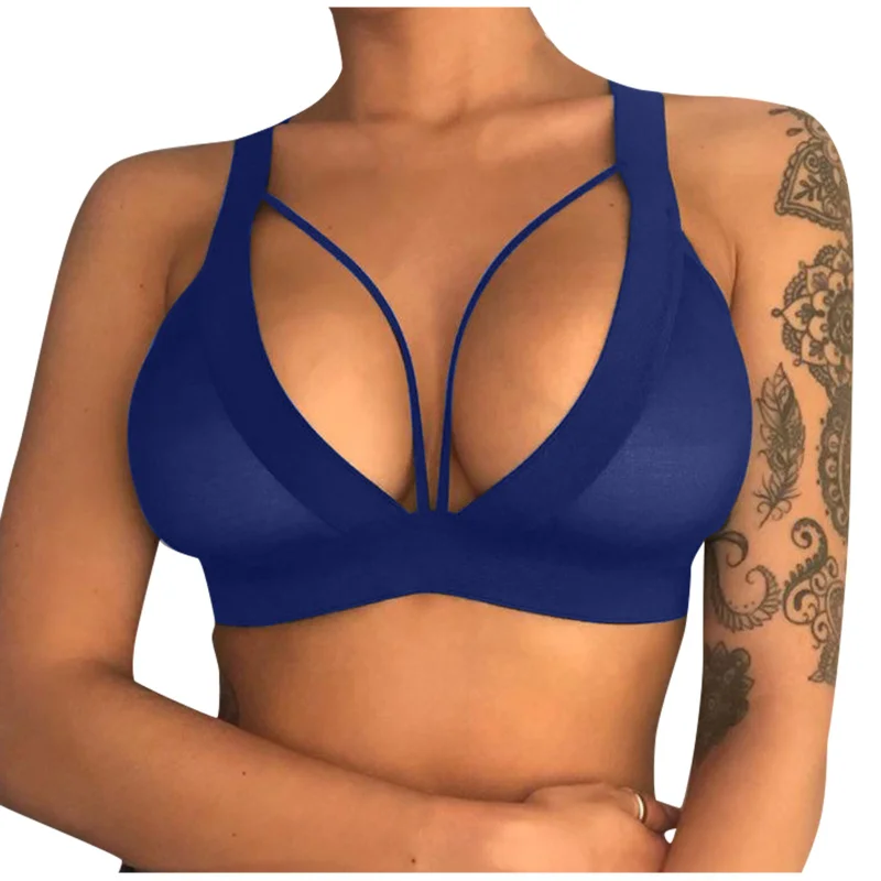 Women's Fashion Sexy Underwear Mesh Panel BacklessTank Top Sexy Lingerie Women Bras Bandage Bralette Hollow Strappy push up Bra