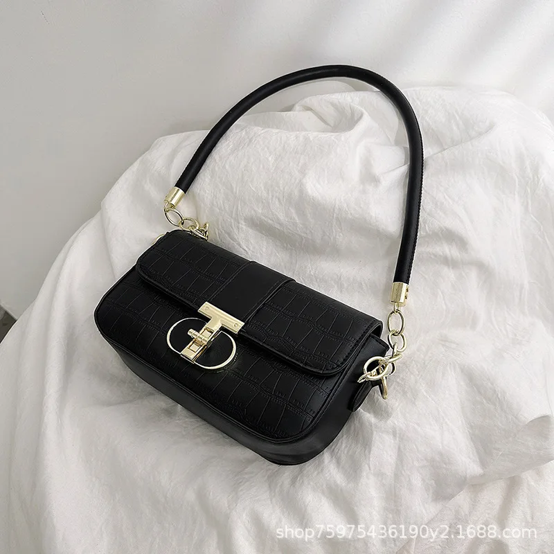 

New Simple Fashion Handbag Small Square Shoulder Bag Retro Crocodile Pattern Niche Ladies Luxury Brand Shoulder Bag for Women