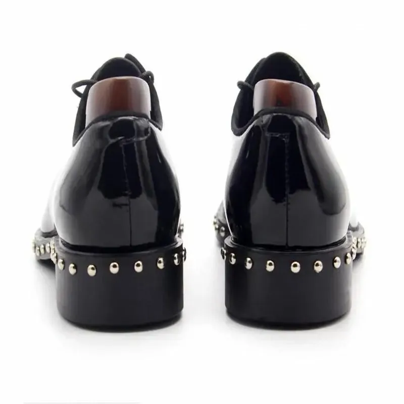 Handmade Genuine Leather Black Rivets Men Shoes Fashion Lace up Cow Male Wedding Dress Shoe