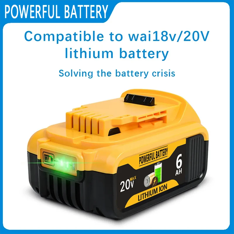 

For DeWalt Replacement 20V 6Ah 18650 Battery With Charger, For DeWalt 18V DCB184 DCB200 DCB182 DCB180 DCB181 DCB201 DCB206