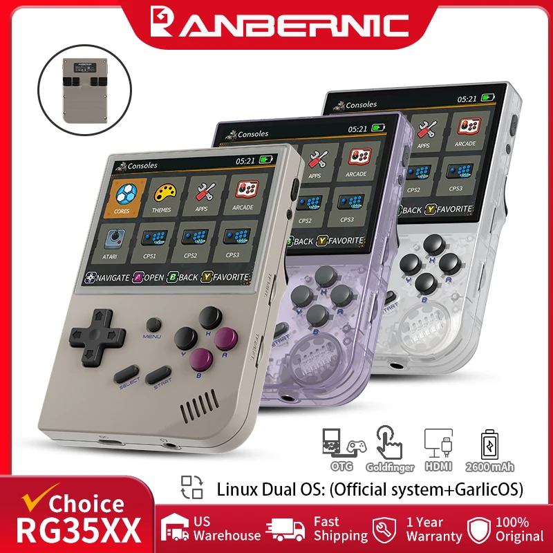 ANBERNIC RG35XX reproductor de juegos portátil Linux Dual OS oficial GarlicOS 2600mAh 3,5 "IPS HD TV Outpu consola de juegos Retro portátil