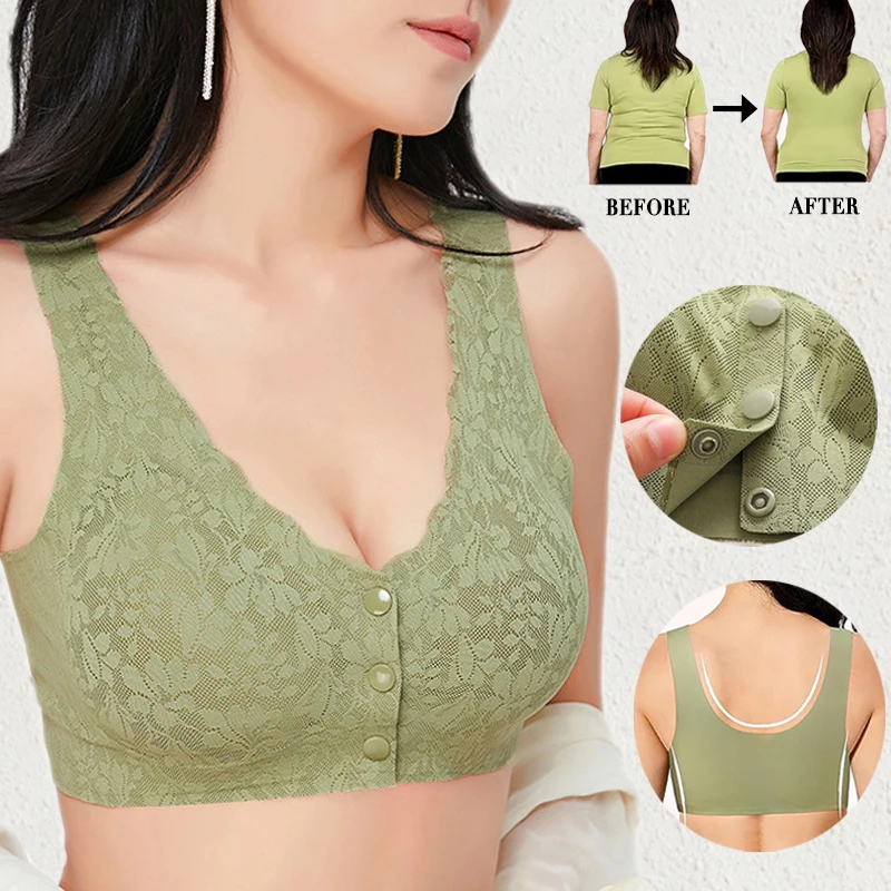 3 Pack Women's Zero Feel Lace Full Coverage Front Closure Bra Wireless  Front Buckle Sleep Bra Bralette For Large Breasts